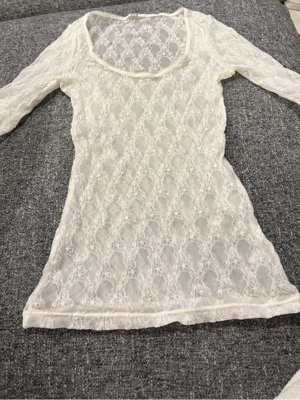 WOLFORD white sheer embroidered lace tee top size S
